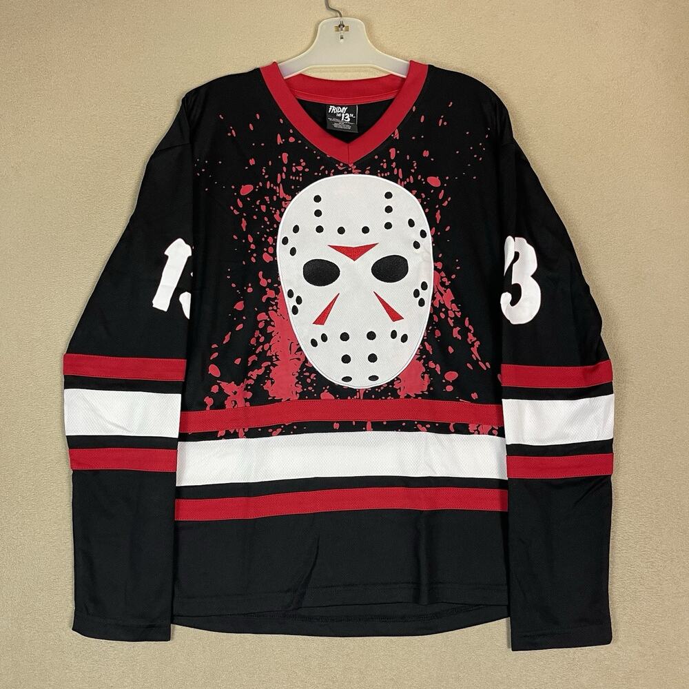 Friday The 13th Jersey Mens S Black Jason Voorhees Hockey Mask Halloween Shirt